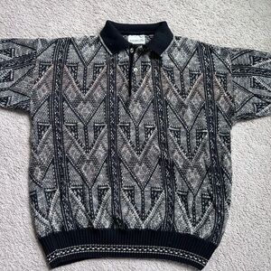 Vintage Men’s Gabicci Knitted Geometric Polo Sweater Size Medium